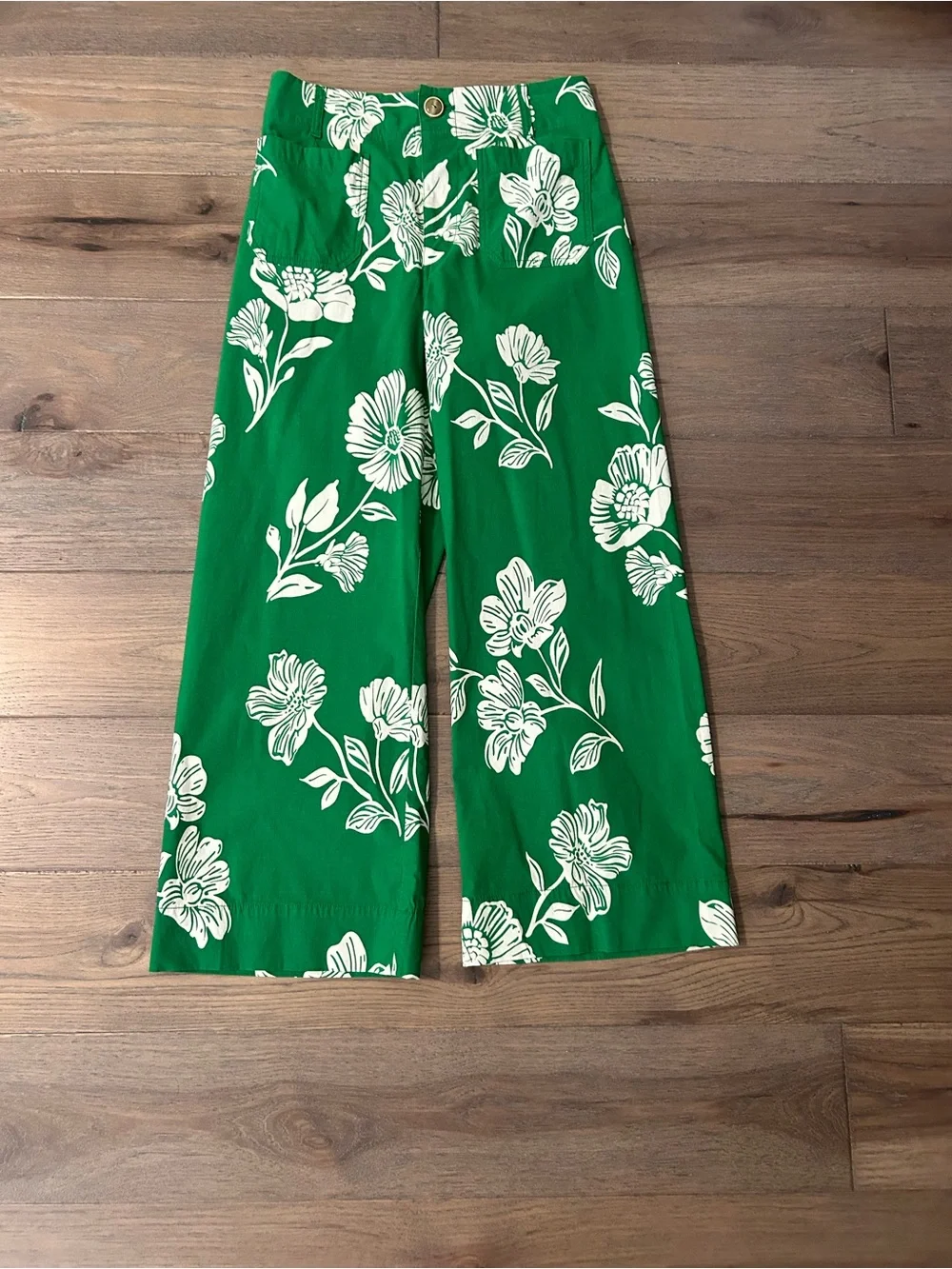 Anthropologie Maeve Colette Green Floral Wide-Leg Cropped Pants - Picture 3 of 5
